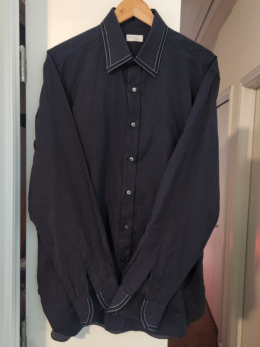 Marol Bologna Dress Shirt Men's 42 16 1/2  Black White Dots Trim Button Up Italy